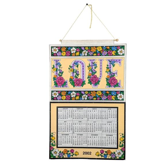 Vintage Y2K 2002 Full Year Sequin Jeweled Felt Hanging Calendar Love Floral - Picture 2 of 8